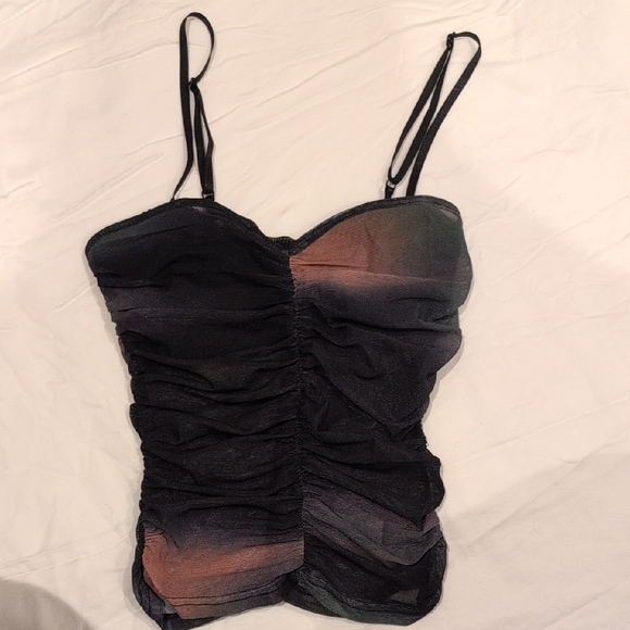 Elegant Black and Multicolor Ruched Women's Top - Picture 1 of 2